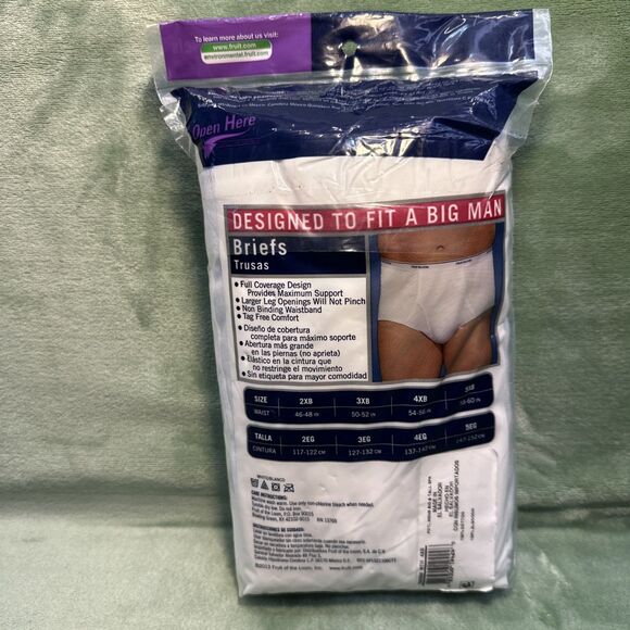NWT 2013 Fruit of the Loom: Big Man Briefs - Size: 4XB - Roomier Fit - 3 Pack - Picture 2 of 4